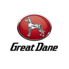 Logo features a sleek silver Great Dane on a vibrant red background, symbolizing strength, reliability, and energetic boldness.