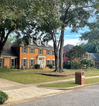 Suburban street with classic brick homes, lush lawns, and trees, evoking calm, tradition, and a peaceful lifestyle.