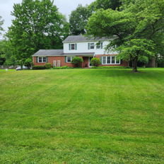 A serene single-family home with large windows on a lush lawn, surrounded by trees, evokes comfort and a connection to nature.