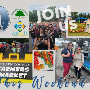 Promotional collage for a farmers market event, showcasing community, vibrant produce, and a fun, inviting atmosphere.