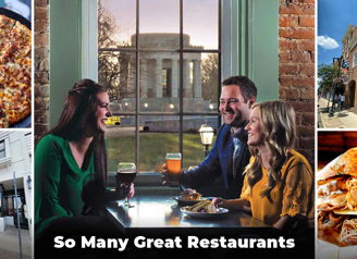 A warm collage of dining with friends, featuring drinks, food, and a restaurant view, evoking comfort and community.